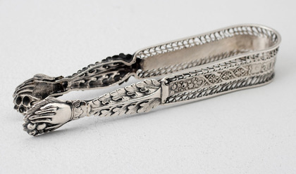 German Silver Biedermeier Filigree Sugar Tongs - Zum Andenken, In Memory Of